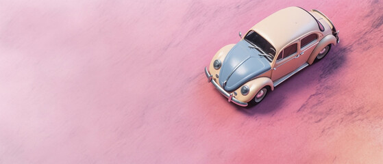 Childlike Whimsy: Pastel Background with Top View of Toy Car in the Corner - Generative AI