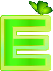Fototapeta premium Butterfly with Green alphabet letter E