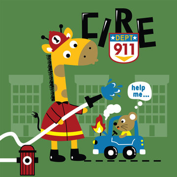 giraffe the fire rescue funny animal cartoon