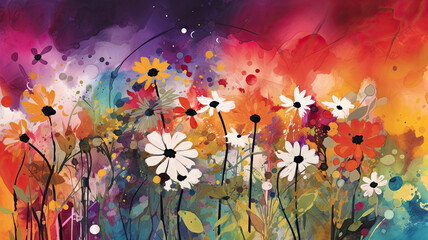 Colorful flower illustration, Abstract meadow - Generative AI - AI generated