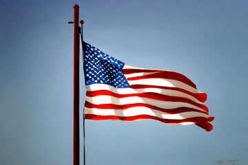 Obraz premium American Stars and stripes on the flag pole USA patriotic July Fourth Independence Day Generated Ai