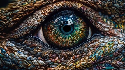  a close up of a lizard's eye with colorful colors.  generative ai