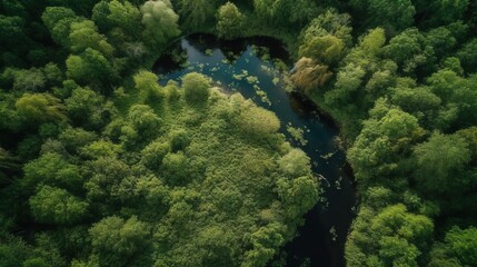  a river running through a lush green forest filled with trees.  generative ai