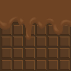 Melted chocolate dripping background. Flowing melted chocolate cartoon vector illustration