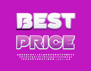 Vector marketing sign Best Price. Modern Elegant Font. Bright artistic Alphabet Letters and Numbers set
