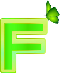 Butterfly with Green alphabet letter F