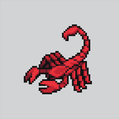 pixel art Scorpion. Scorpion insect pixelated design for logo, web,
mobile app, badges and patches. Video game sprite. 8-bit. Isolated vector illustration.