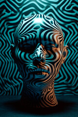 Abstract op art 3d perfect head texturized, fashion photoshoot