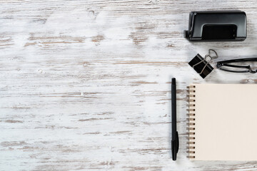 Still life of office workspace with supplies