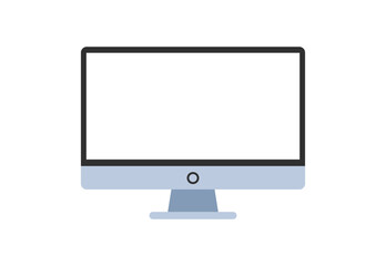 Flat Desktop Monitor White Display Isolated Vector Illustration Icon