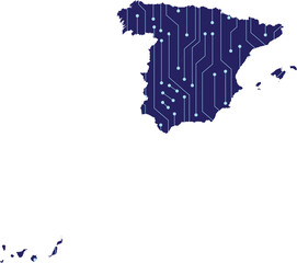 Map of Spain, network line,dot and structure on dark background with Map Spain, Circuit board. Vector illustration. Eps 10