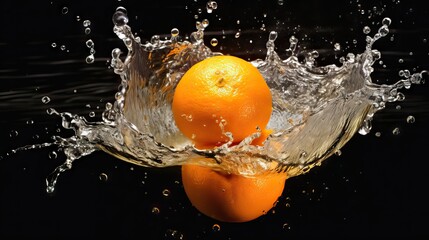Fototapeta na wymiar Fresh, colorful orange splashing into crystal-clear water, showcased in an advertising style, generative ai