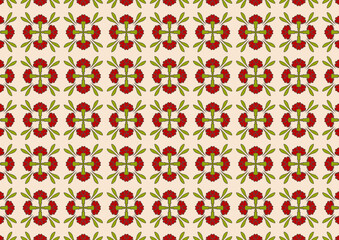 手描きのカーネーションモチーフのシームレス背景素材