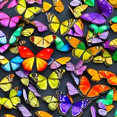A tessellation of butterflies in various sizes and colors, fluttering in different directions1, Generative AI