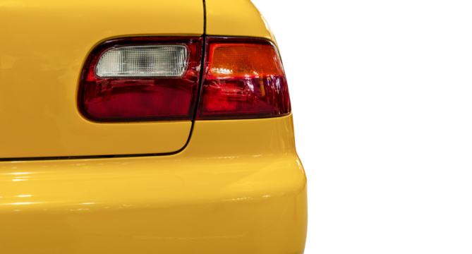 Behind view tail light yellow car