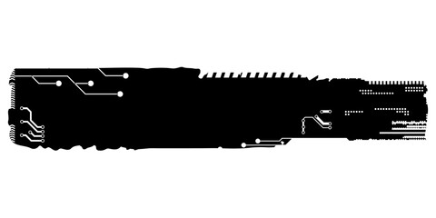 Obraz premium Rectangular design element silhouette in tech style isolated on white. Long tech plate with copy space. Clipart.