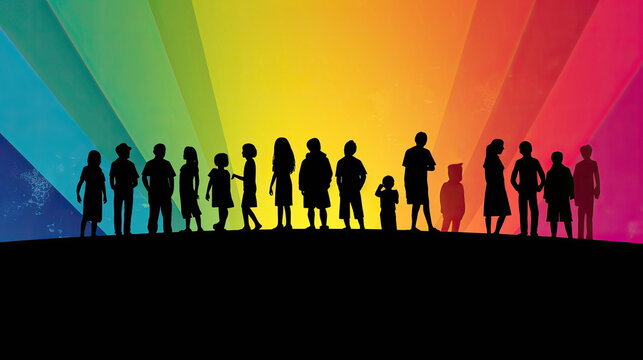 colorful silhouette kids crowd in diversity and pride concept with Generative AI Technology