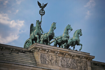 Fototapeta na wymiar Quadriga sculpture on Brandenburg Gate in Berlin, Germany