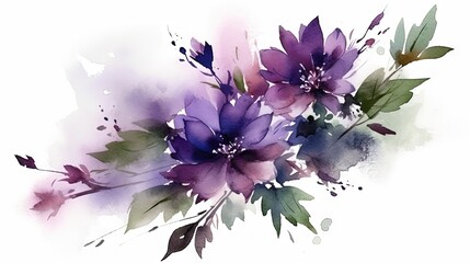 Naklejka na ściany i meble a watercolor painting of purple flowers on a white background. generative ai