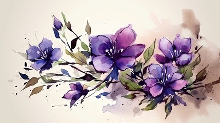 Obraz na płótnie Canvas a watercolor painting of purple flowers on a white background. generative ai