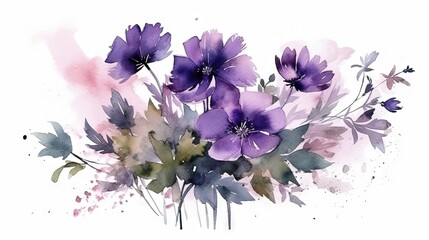 Obraz na płótnie Canvas a watercolor painting of purple flowers on a white background. generative ai