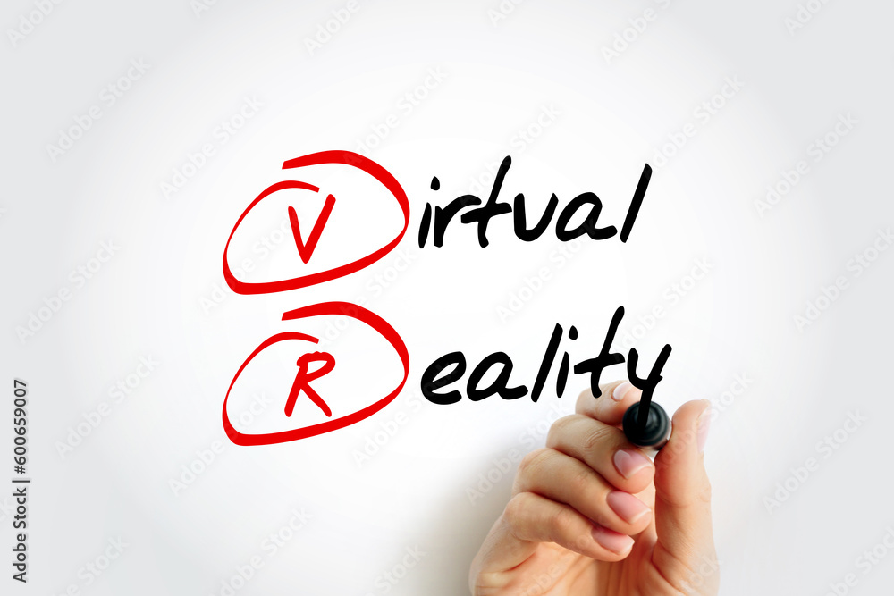 Poster vr virtual reality - computer-generated environment with scenes and objects that appear to be real, 