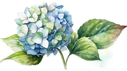  a watercolor painting of a blue and green hydrangea.  generative ai