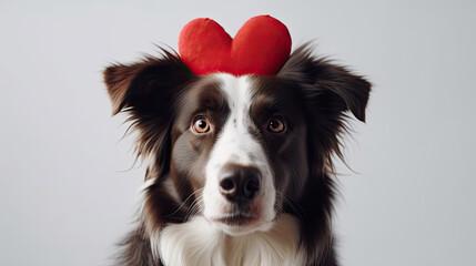 St Valentines Day concept Funny portrait cute puppy with Generative AI Technology