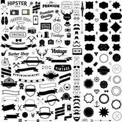 Huge set of Vintage Styled design Hipster Icons Signs and Symbols Templates for Design Largest set of Icons, gadgets, sunglasses, mustache, ribbons infographcs element. Wedding Styling Elements