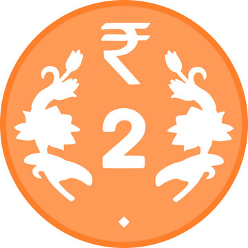 Orange Color 2 Rupee Coin Graphic Design