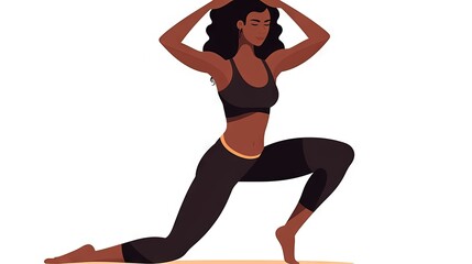  a woman in a black sports bra top and leggings doing a yoga pose.  generative ai