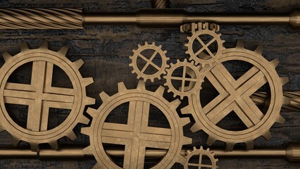 gears and bearings, circular rotation, steampunk abstraction, internal clock mechanism, beautiful background