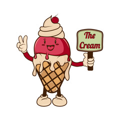 Ice cream. melting ice cream in a waffle cone. Cartoon-style character. Insulated horn on a white background. vector illustration for web, design, printing