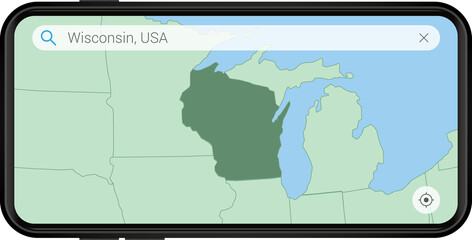 Searching map of Wisconsin in Cell phone.