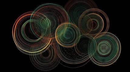  a group of circles that are on a black background with a black background.  generative ai