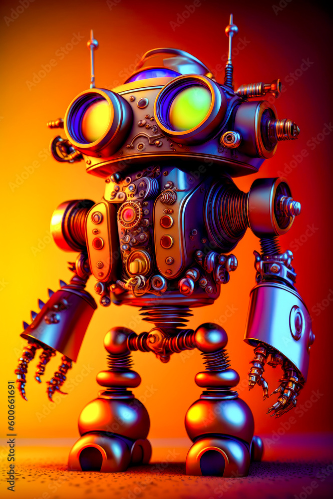 Aufkleber robot that is standing in the middle of yellow and red background. generative ai.