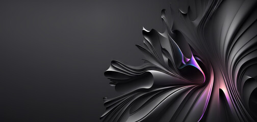 Abstract black and purple banner background with empty copy space. Dark glossy wallpaper with modern shapes. Generative ai