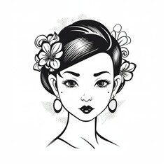 A cute girl tattoo on white background, symmetry, sticker, vector desig With Generative AI technology