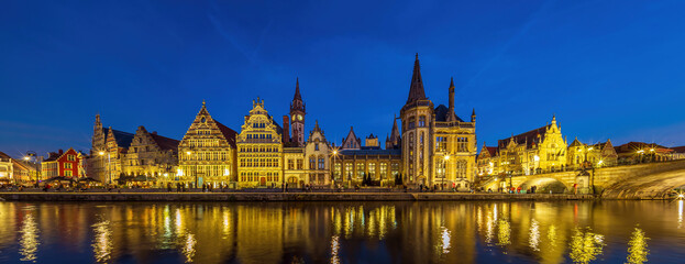 Naklejka na ściany i meble View of historic city of downtown Ghent, cityscape of Belgium
