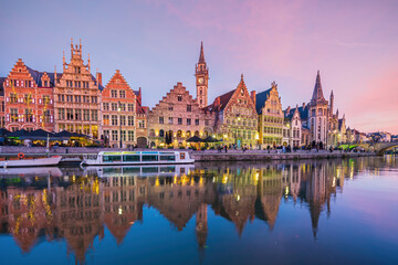 View of  historic city of downtown Ghent, cityscape of Belgium