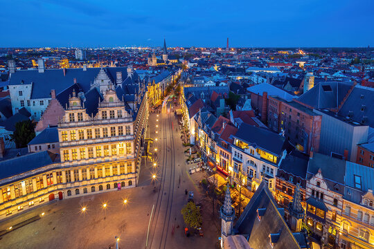 Historic city of downtown Ghent, cityscape of Belgium