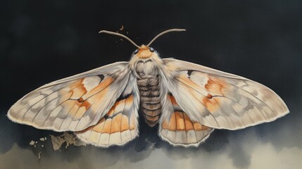 Fototapeta na wymiar a moth with orange and white wings on a black background. generative ai