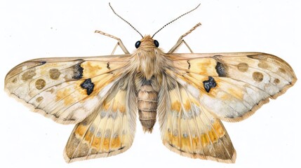  a close up of a moth on a white background with spots.  generative ai