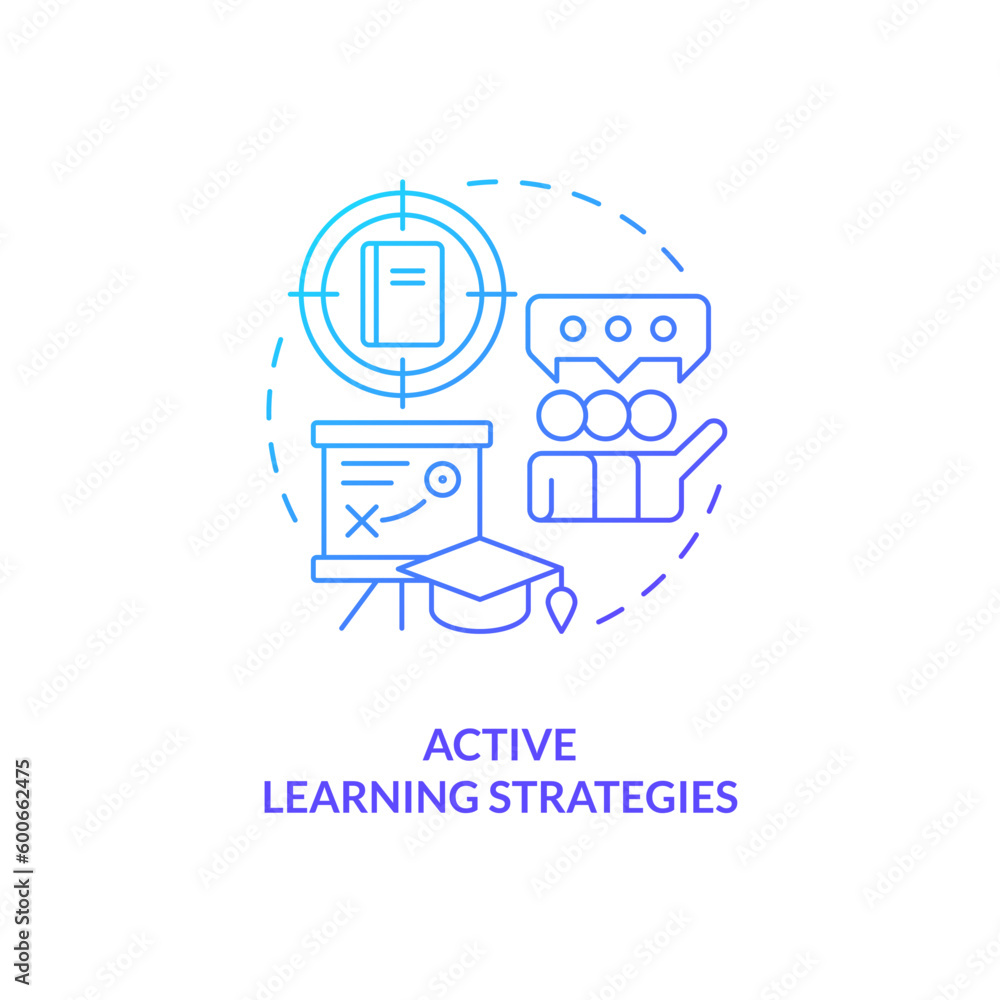 Poster active learning strategy blue gradient concept icon. learning strategy. college student. teaching me