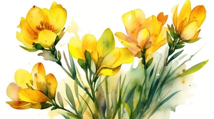  a watercolor painting of yellow flowers on a white background.  generative ai