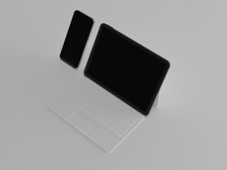 Smart phone & pad, tablets 3d illustration with white background  