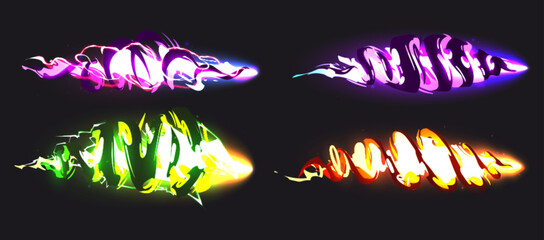 Tornado game vortex ui vfx. Storm blast trail cartoon vector spell effect. Isolated flash wind energy for mobile interface. Magician vibrant powerful wizard force tunnel asset clipart orange and green