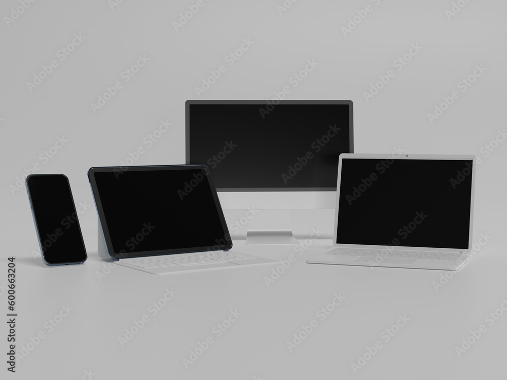 Poster website presentation mockup with multiple devices, white background