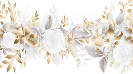  a white and gold floral border with leaves and flowers on a white background.  generative ai