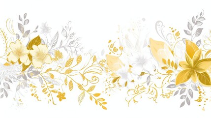 Fototapeta na wymiar a white and yellow floral background with flowers and leaves on a white background. generative ai